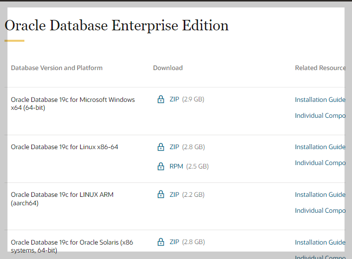 오라클 데이터베이스의 다운로드(버전 19c)