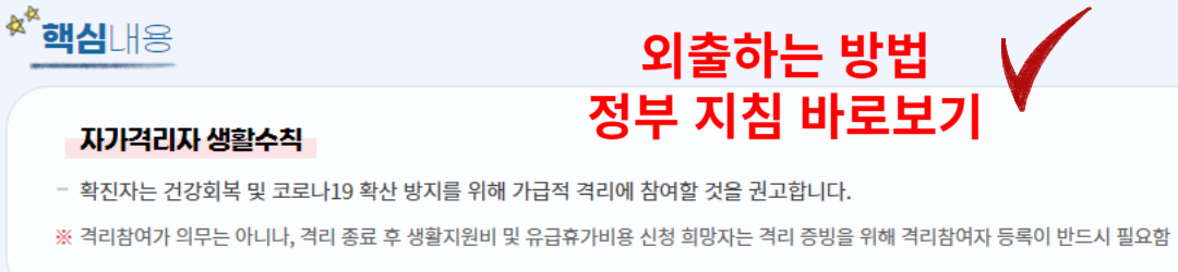 자가격리차 외출 방법 정부 지침 확인하러가기 링크