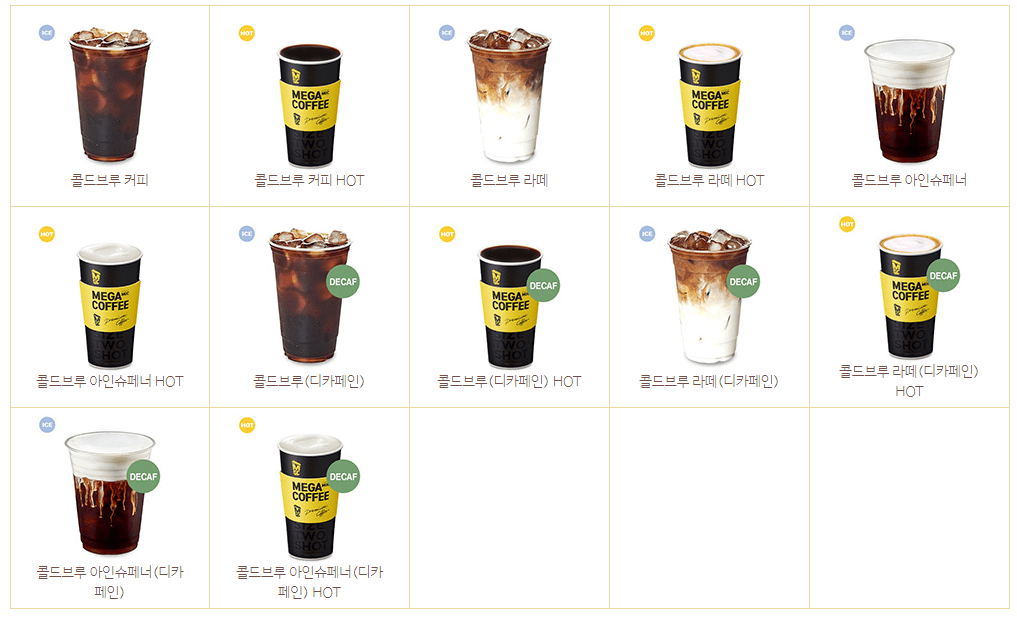 메가커피 메뉴가격, 칼로리 총정리 메가커피 메뉴가격, 칼로리 총정리