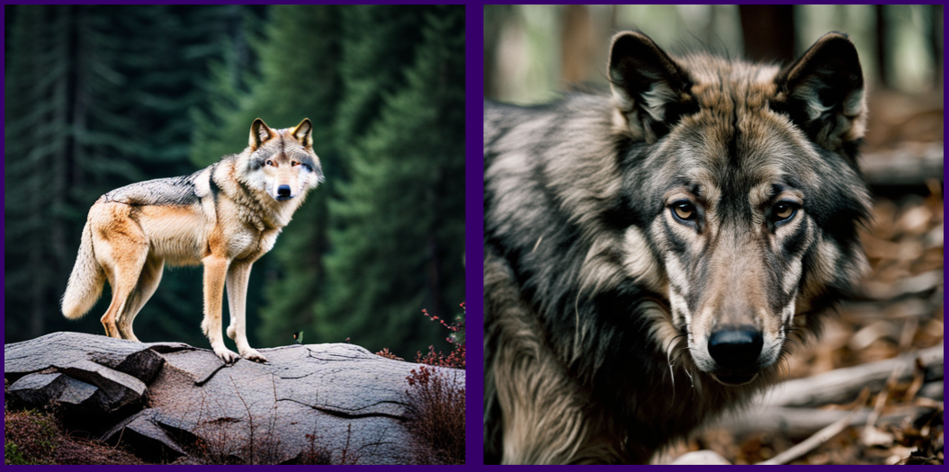 SDXL beta(왼쪽)과 0.9버전(오른쪽) 비교 - 요세미티 국립공원의 늑대