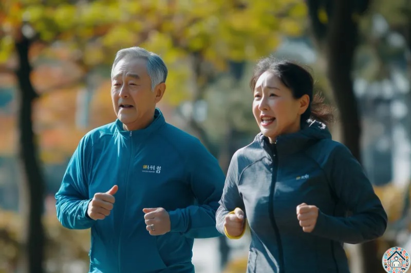 심장 건강을 위한 중년 남성의 운동 장면