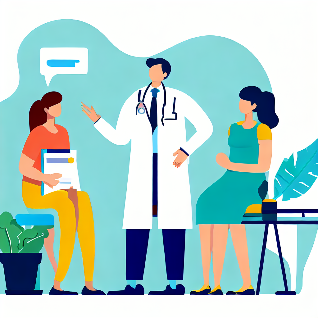 Flat vector style illustration of a doctor advising a family on health management