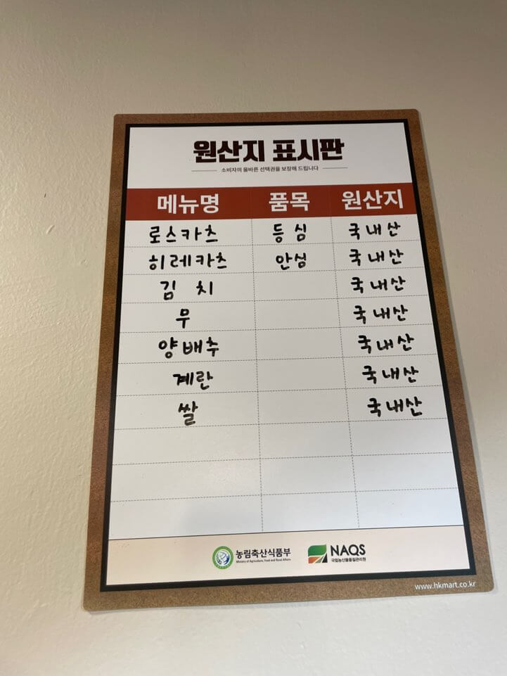 너의 하루는 원산지 표시