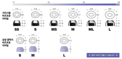 아즈라-버즈프로-이어팁-사이즈-비교표