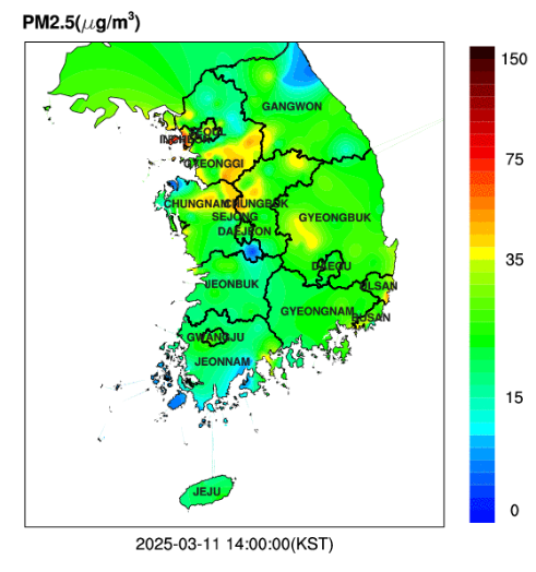 2025년 3월 11일 서울 미세먼지 농도 지도