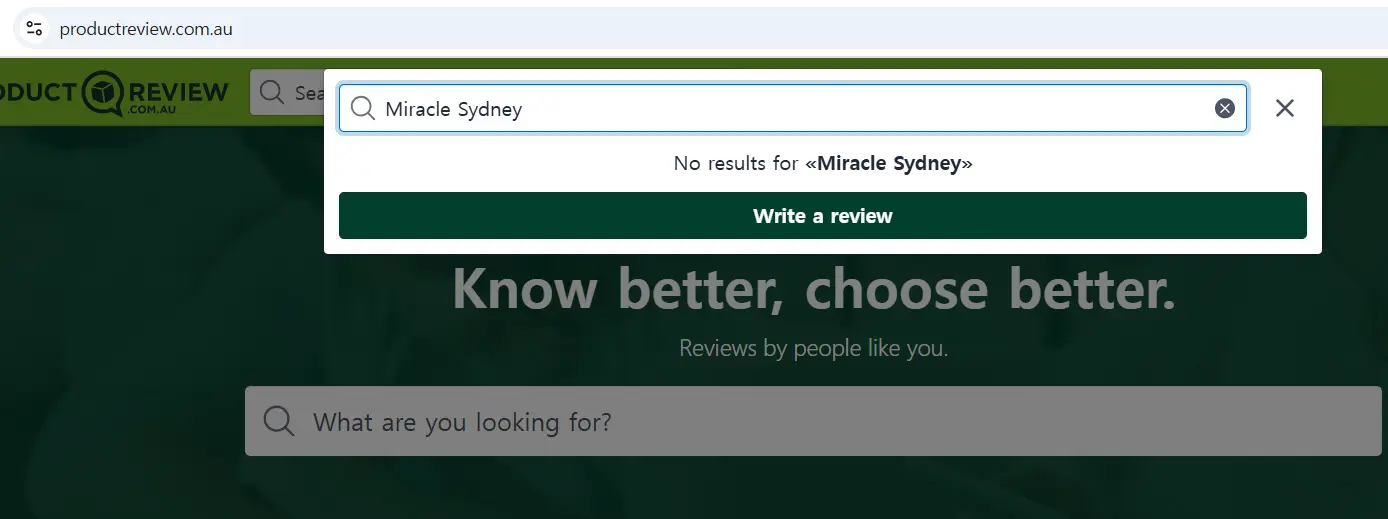 ProductReview.com.au에서 Miracle Sydney 검색 결과 화면