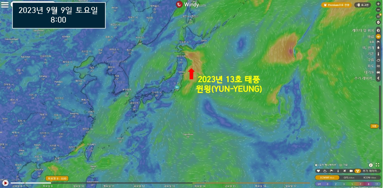 2023년 9월 9일 토요일 8:00 태풍 윈욍 - 바람사진