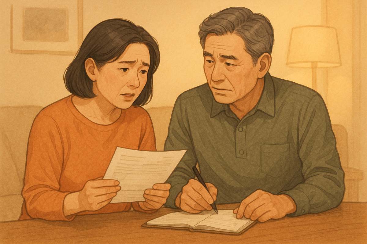 중년 부부 대화 일러스트