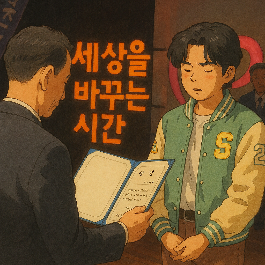 지브리 모드로 구현한 행정안전부 장관상을 받는 장면