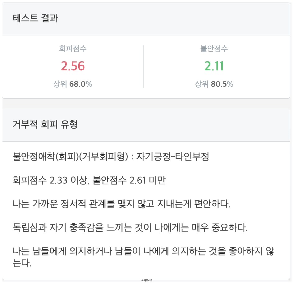  성인 애착유형 검사 테스트 사이트 링크/불안정, 회피형, 안전형 회피유형 /혼란형, 무시형 불안정 애착