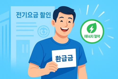 에너지 효율 1등급 제품 구매후 환급금 받고 기뻐하고 있는 이미지