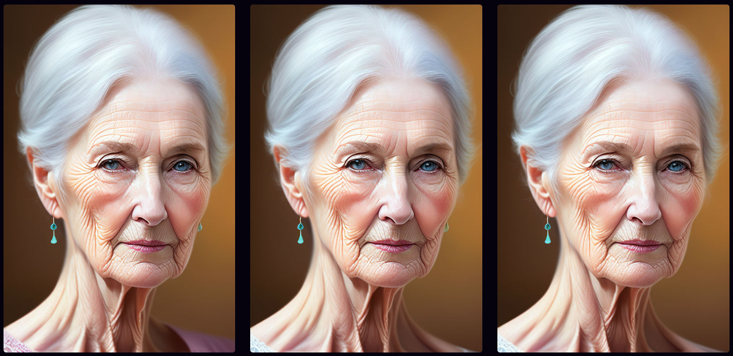 Images of a woman aging from 76 to 74