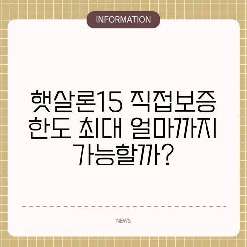 햇살론15 직접보증 한도 최대 얼마까지 가능할까?