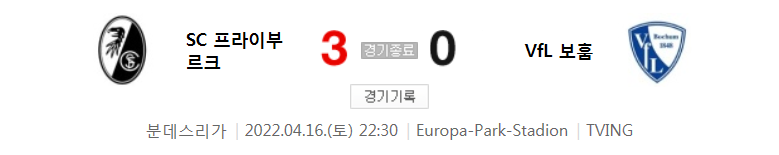  21/22 시즌 분데스 30라운드 - 프라이부르크 VS 보훔 경기 (정우영 2 도움 영상)