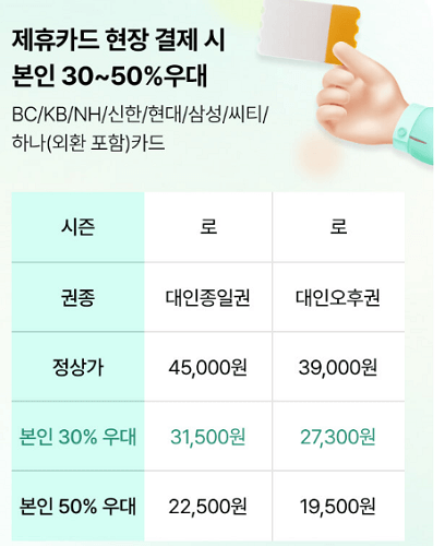 캐리비안베이 제휴카드 할인 정보