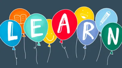 풍선마다 한 철자씩해서 'LEARN'이란 단어 표현