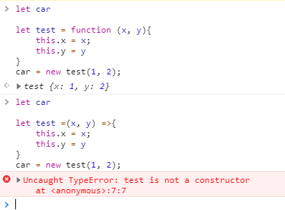  arrow function(=>)에서 생성자를 못쓰는 이유