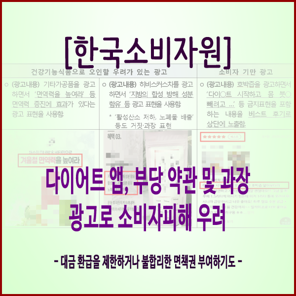  [한국소비자원] 다이어트 앱, 부당 약관 및 과장 광고로 소비자피해 우려