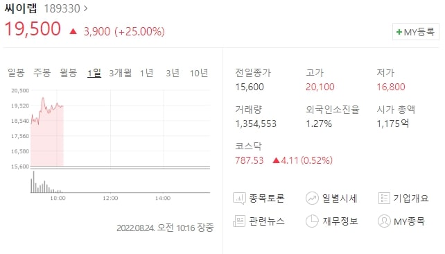  (189330)씨이랩 주가전망 씨이랩 주가 상승 이유는? AI 관련주 급등