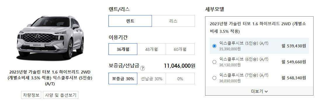 싼타페 장기렌트 가격