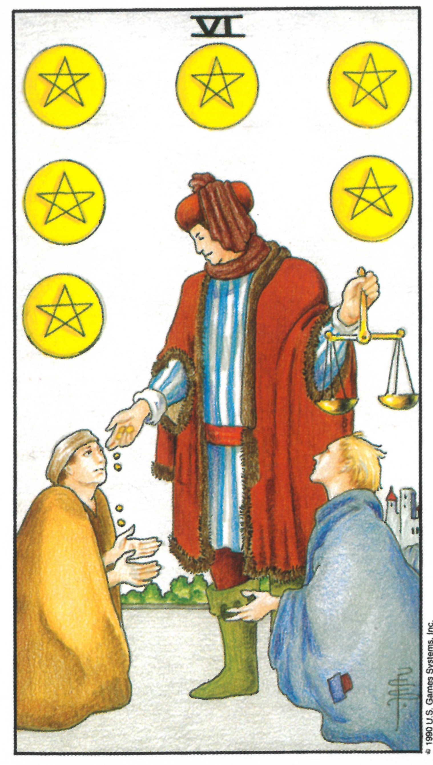 유니버셜 웨이트 타로 마이너 카드 six of pentacles