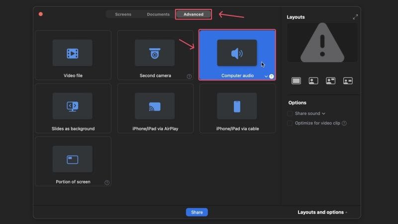 비디오 회의 앱(Zoom)을 사용하여 Mac에서 화면 녹화