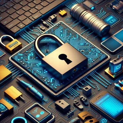 반도체 칩 위에 자물쇠가 있는 사이버 보안 개념 이미지