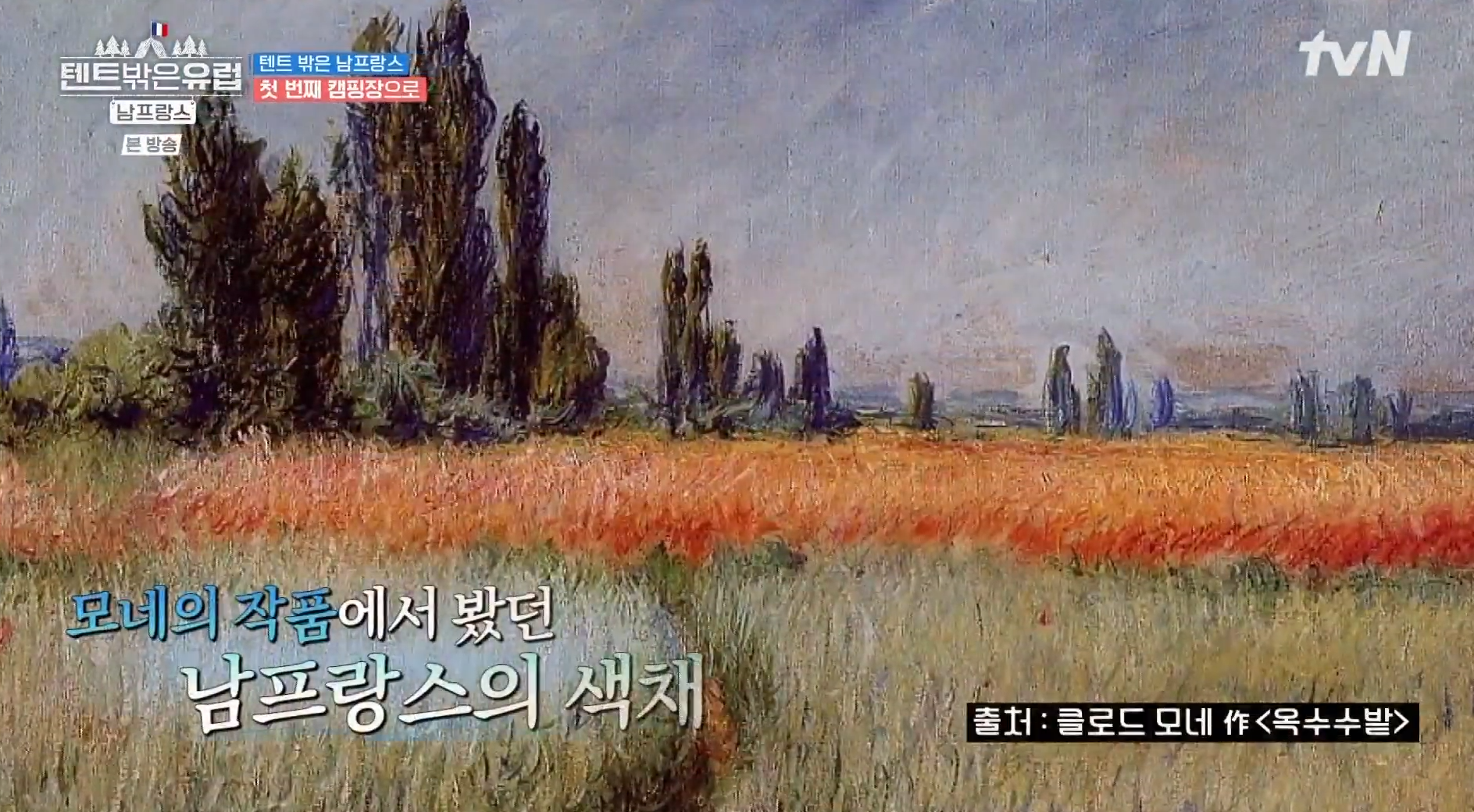 tvN &#39;텐트 밖은 유럽 - 남프랑스 편&#39; 1화&#44; 색감이 다른 남프랑스의 들판&#44; 마치 모네의 옥수수밭 같은 풍경