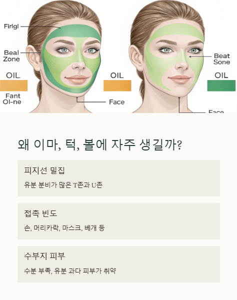 왜 이마 턱 볼에 자주 생길까