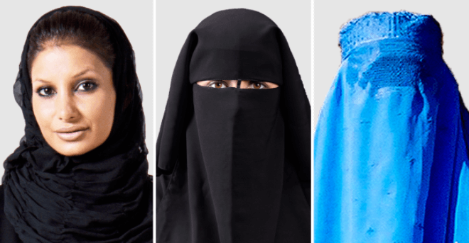 부르카-니캅-히잡을-각각-착용한-3명의-여성사진