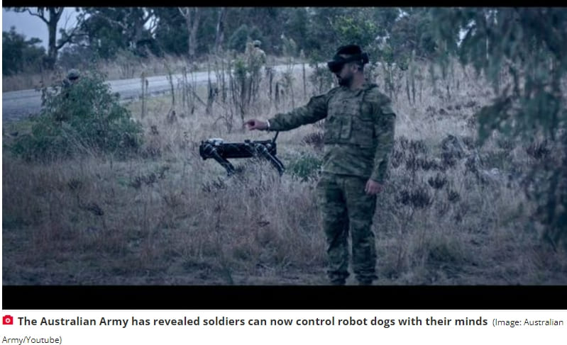  호주 군인들, 뇌파로 로봇 개 조종한다 VIDEO: Soldiers use headset to control robot dogs with their minds in Black Mirror-style video