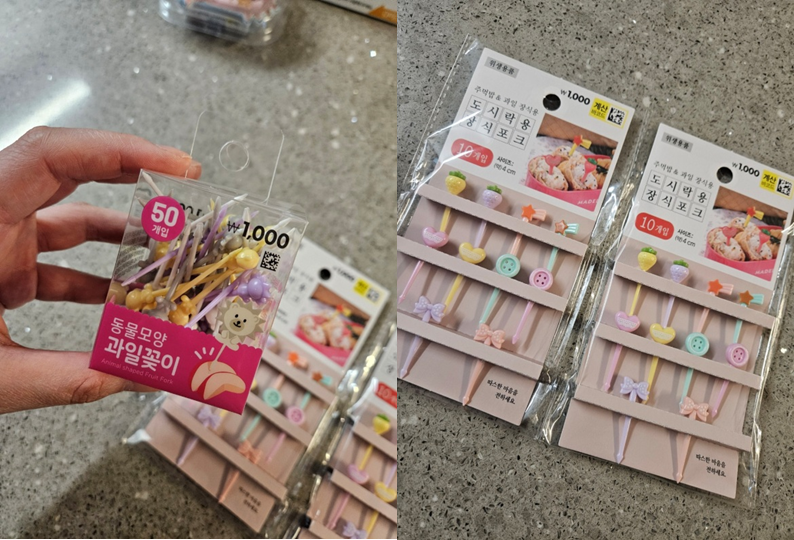 (내돈내산) 다이소 도시락 용품(디즈니 시리즈, 동물모양 과일꽂이등)
