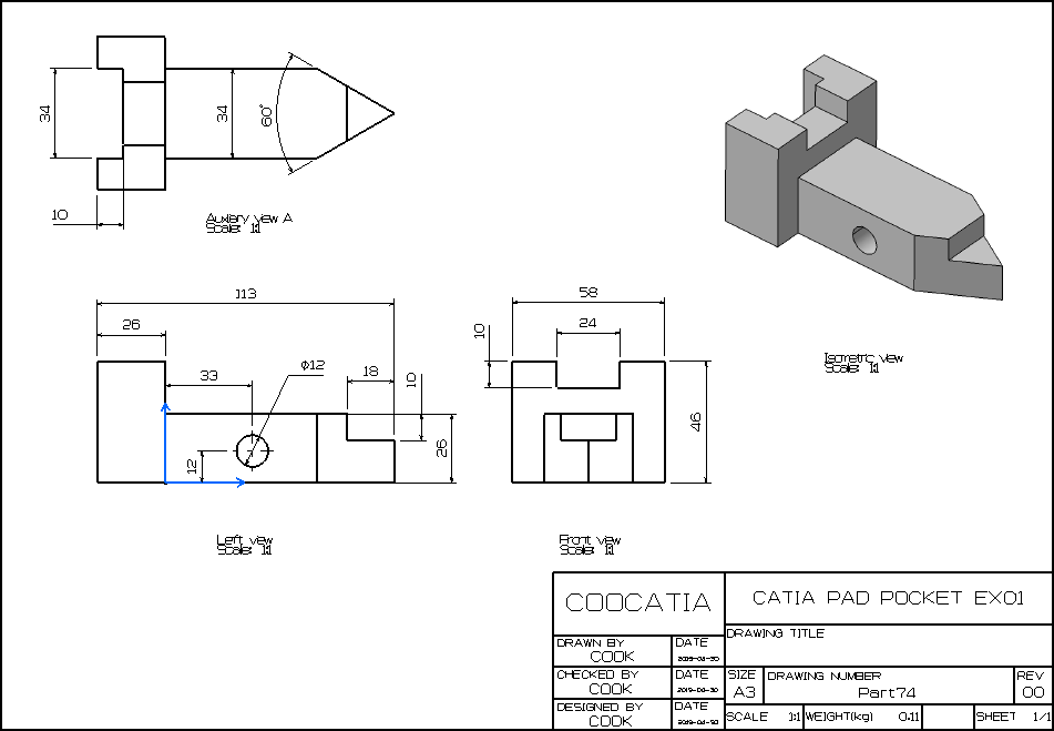 [CATIA] Part Design  Pad Pocket Exercise 01 (카티아 파트디자인 패드 포켓 예제 01)