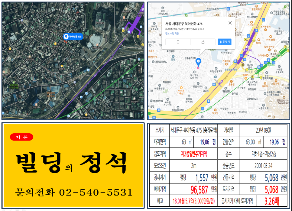 서대문구 북아현동 475번지 건물이 2023년 09월 매매 되었습니다.