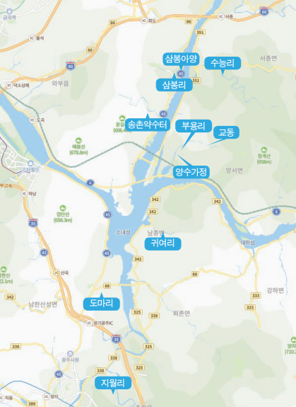 주말농장 - 지도 위치 - 남양주시 - 양평군 - 광주시