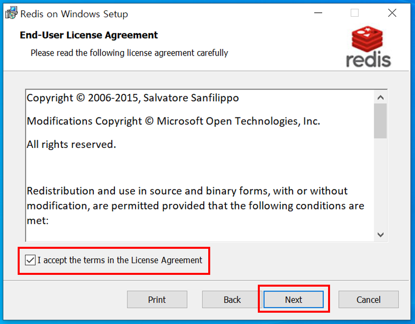 Redis on Windows Setup Agreement