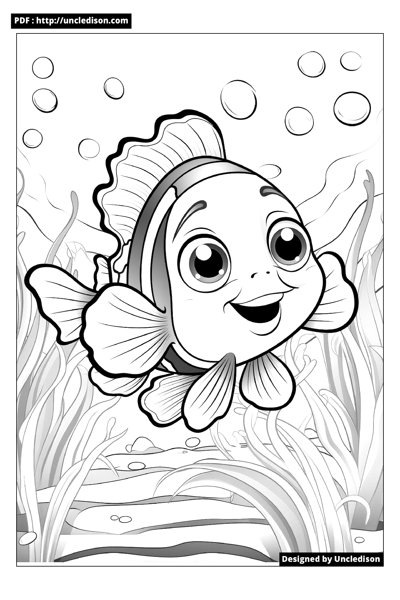 색칠공부도안 귀여운 동물 캐릭터 흰동가리 물고기 어른 어르신