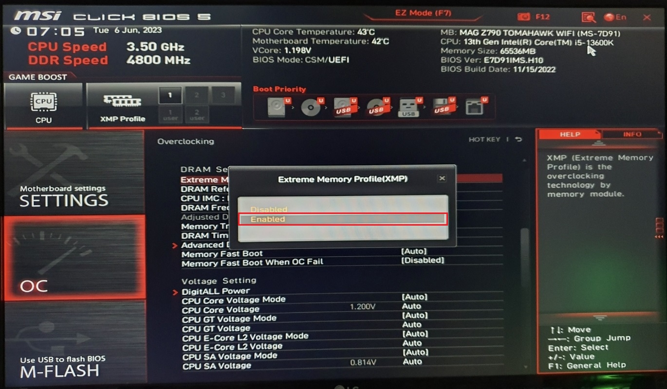 Extreme-Memory-Profile-Enabled-선택