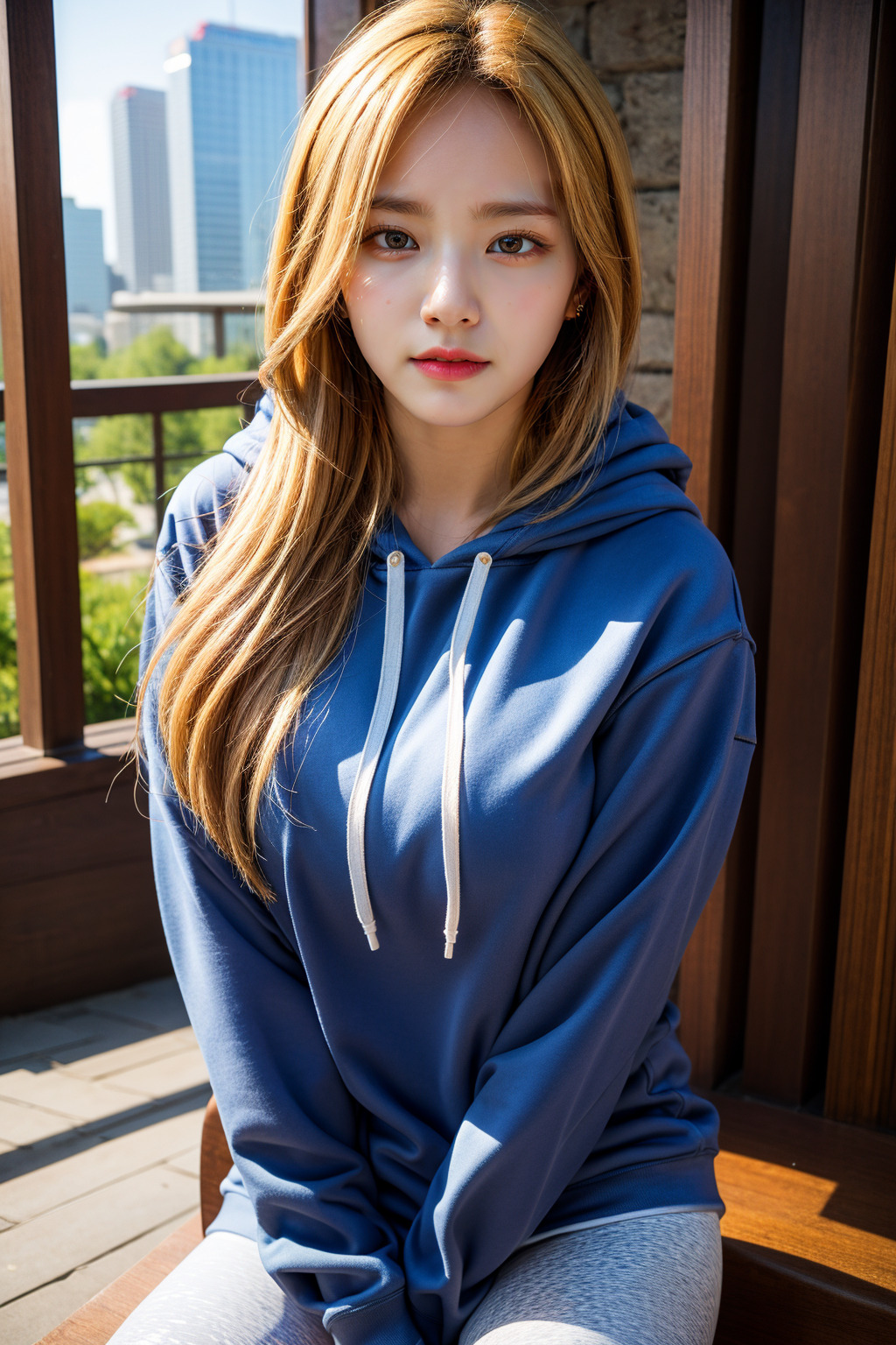  AI로 생성한 후디상의에 레깅스 입은 여자 이미지