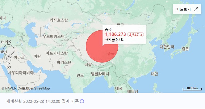 중국 코로나확진자수 및 코로나 누적확진자수 현황