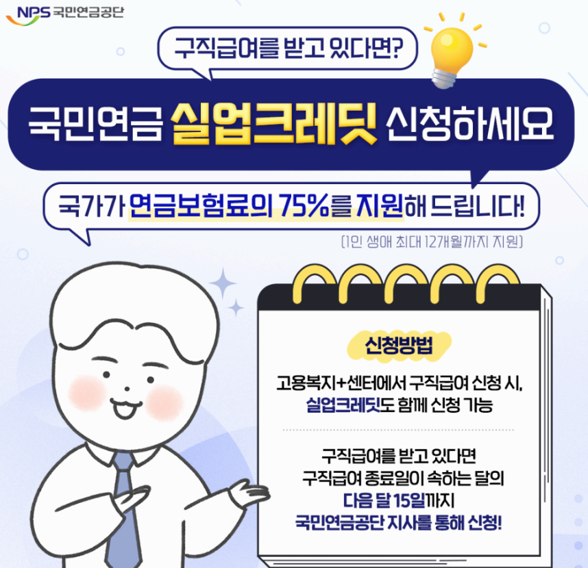 국민연금 실업크레딧 신청 연금보험료 75% 지원