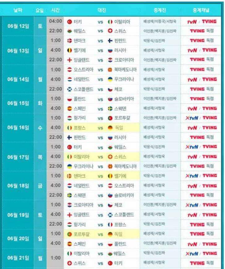 유로2020-중계-일정표