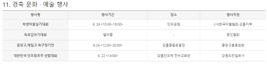 강릉단오제-경축문화-예술행사-계획표