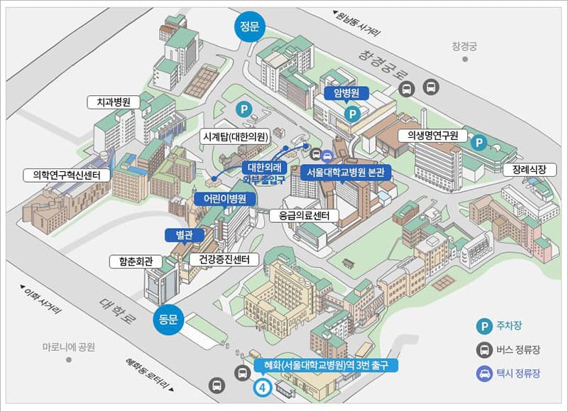 서울대학교병원 원내위치도