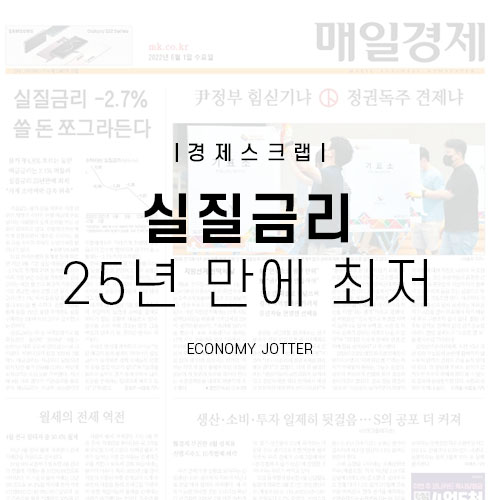  실질금리 25년만에 최저 : 22.06.01 경제 기사 스크랩