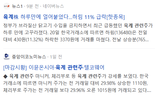 육계 관련주, 관련 뉴스 기사들