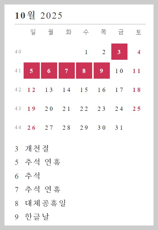 2025년 달력 공휴일 수, 총 휴일 수, 3일 이상 연휴 달력 다운로드