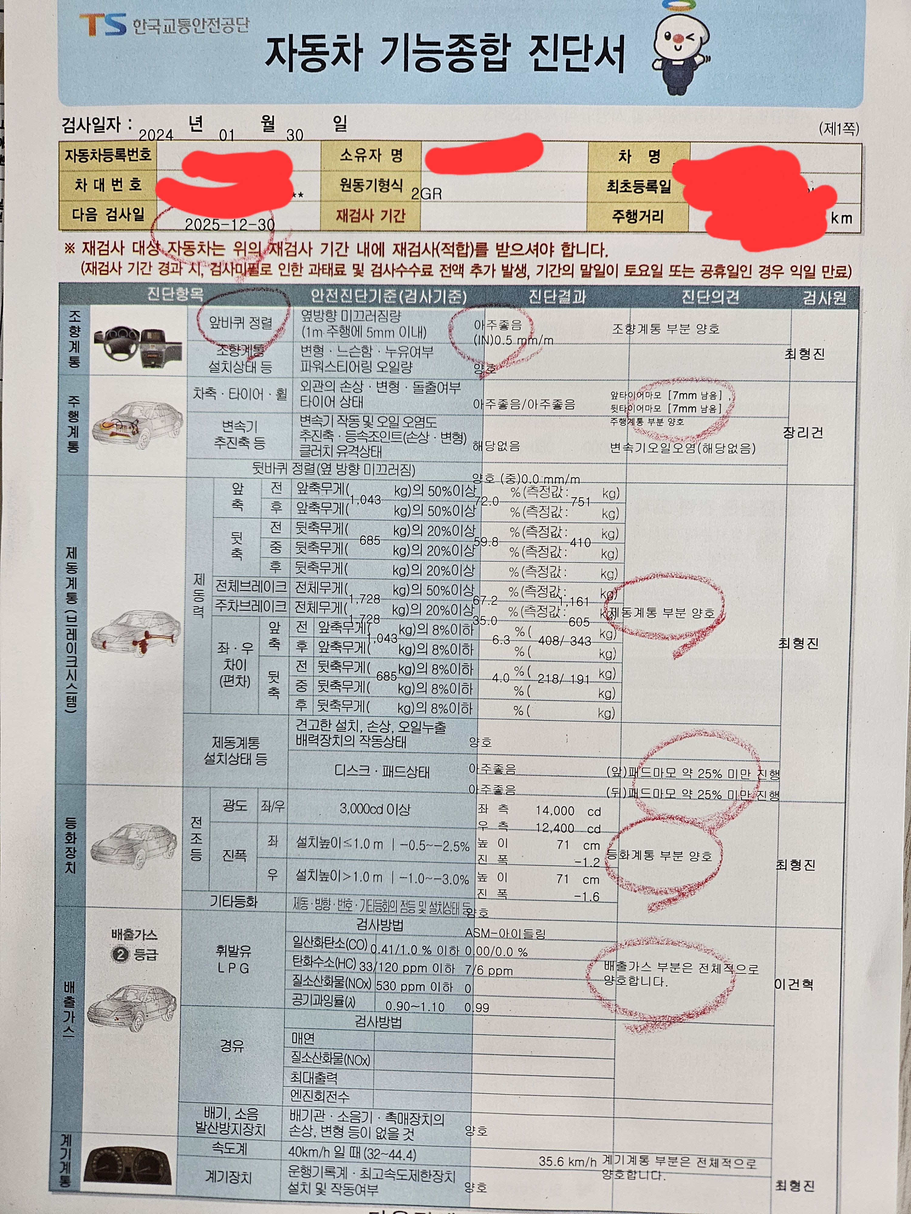 자동차 기능 종합 진단서