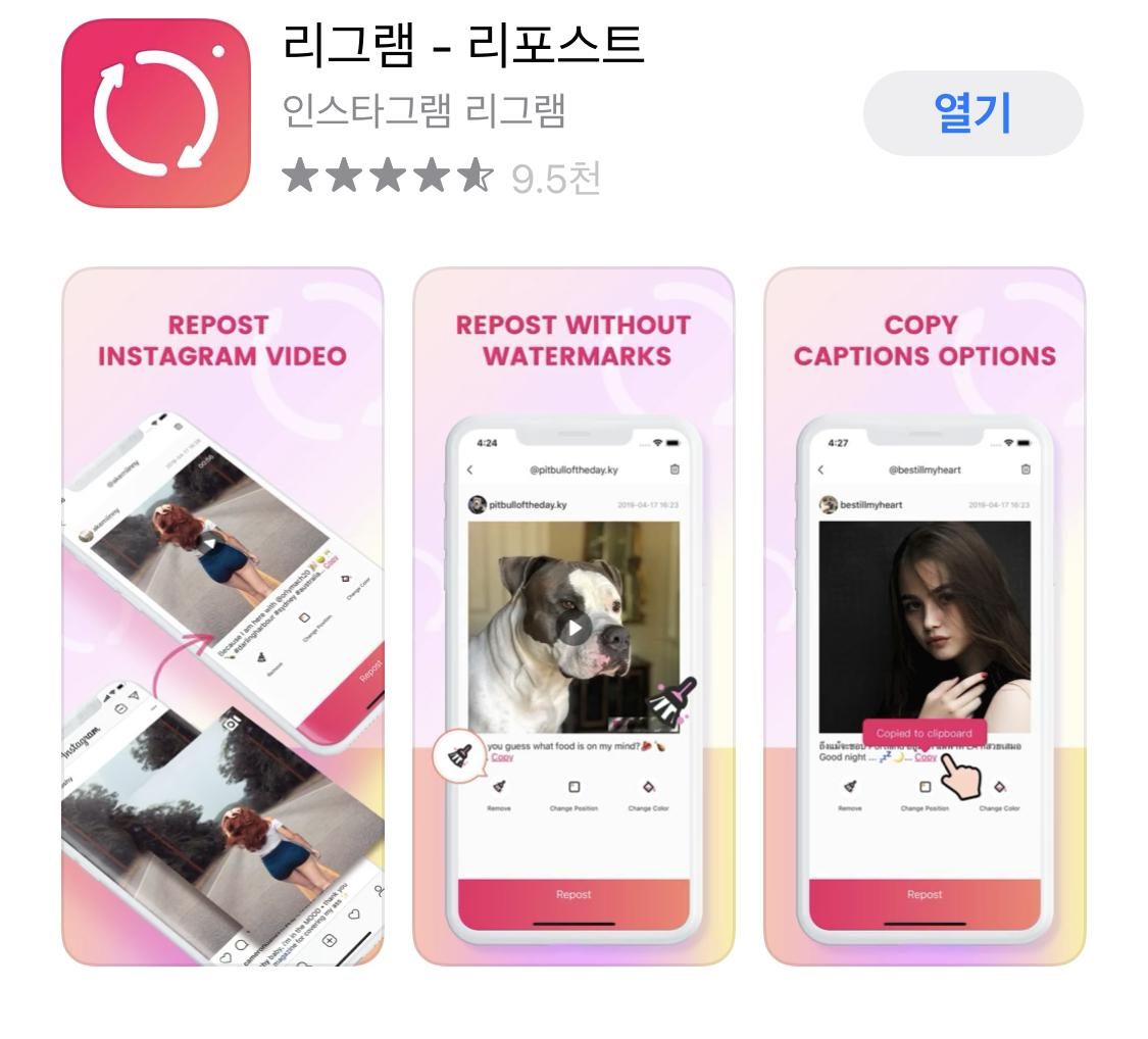  인스타그램 리그램 방법 및 어플추천