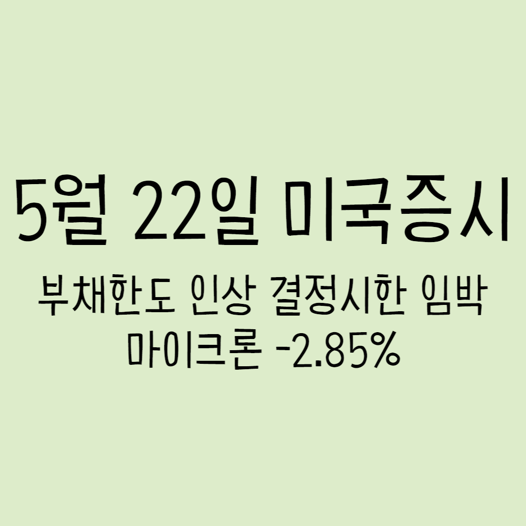  5월 22일 미국증시 - 부채한도 인상에 대한 결정 시한 임박, 마이크론 -2.85%